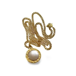 Vintage Moschino chain necklace with logo embossed round mirror pendant top. - Picture 1 of 8