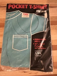 Vintage 80er 90er Tasche T-Shirt für Herren Größe Large blau VERSIEGELT NOS NEU Baumwolle Poly - Bild 1 von 6