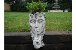 Head Planter Garden Pot Lady Resin Bust Flowers Grey Outdoor Indoor Gift Herbs - Picture 1 of 6