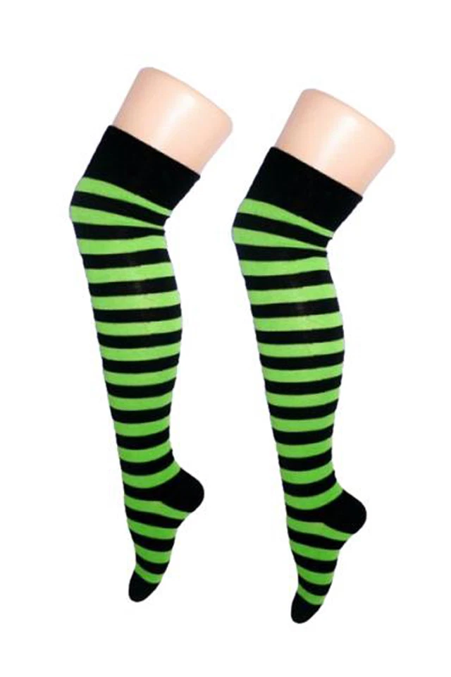 Mujer Rayas Calcetines sobre Rodilla Muslo Alto 4-7 Negro Blanco Rojo Azul Rosa - Imagen 1 de 1