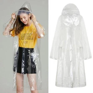 Damen Herren Mode Transparent Regen Poncho Langarm Kapuze Regenmantel Jacke - Bild 1 von 10
