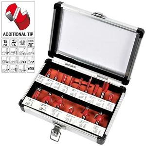 Oberfräser Fräsersatz Nutfräser Holzfräser Fräser Set 15 tlg Kanten 8mm Schaft - Bild 1 von 8