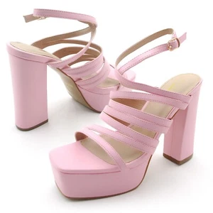Glaze Women's Platform Sandals with Strappy Design 5 Inch Block Heel Ankle Strap - Picture 1 of 33