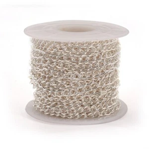 10m Iron Lead Free Side Twist Curb Chains Silver 6x4x0.7mm Necklace Links - Picture 1 of 2