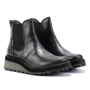 Fly London Huud Leder Damen Stiefel Schwarz Neu - Bild 1 von 8
