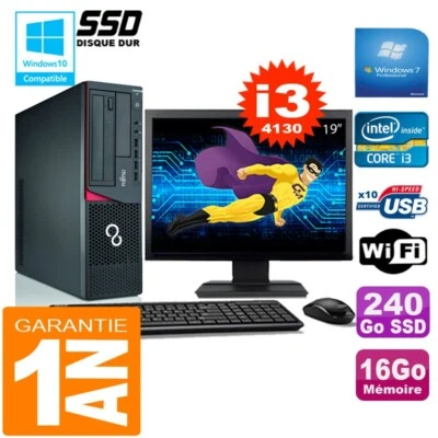 PC Fujitsu Esprimo E720 E85 + SFF I3-4130 16Go Disco 240Go SSD Wifi W7 LCD 19" - Imagen 1 de 3