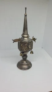 Antigua torre de caja de especias con bandera judía besamim judaica de plata de ley - Imagen 1 de 9