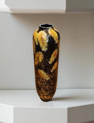 Tall Black Ceramic Vase 60cm | Gold Leaf Detail | Contemporary Décor Piece - Image 1 of 4