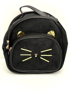 Neu Schwarz Samt Mini Katze Rucksack Tagesrucksack Tasche für Teenager Mädchen Tragbares Design - Bild 1 von 9