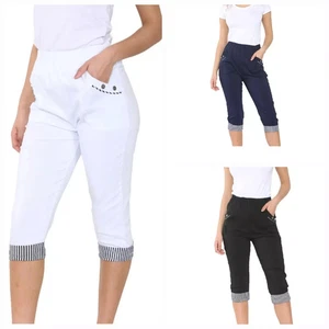 Ladies CHERRY BERRY Trouser 3/4 Bottoms Three Quarter BENGALINE Cropped Pants - Picture 1 of 10