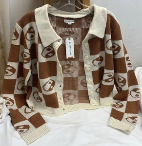 Earthbound Trading Co Yin Yang Collared Button Down Sweater NWT - Picture 1 of 10
