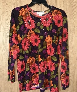 Damen 2X Herbst Urlaub Blumenmuster Langarm mit Perlendetail Oberteil - Bild 1 von 6