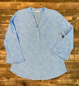 Sartoria Saracena Mujer L Azul Lino Túnica Botón Hecho en Italia Ligero - Imagen 1 de 9
