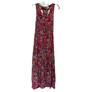 Japna Size Medium M Womens Floral Red Ruched Back Stretch Maxi Sundress - Picture 1 of 4
