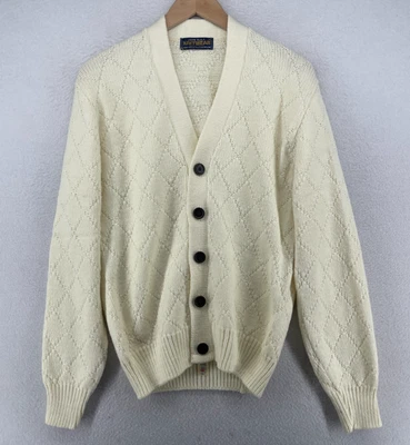 Cárdigan John Blair Hombres M Virgen Wintuk Diamante Abuelo Abotonado Marfil De Colección Foto 1 de 4