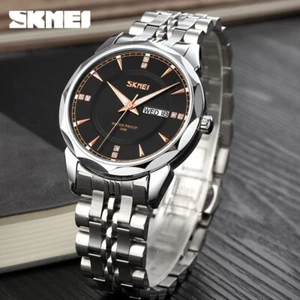 Stainless Steel Warterproof Men Male Wristwatch Business SKMEI 9268 Quartz Watch - Picture 1 of 13