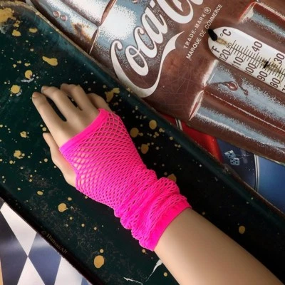 80s Fishnet Gloves / Mini Diamond Net Fingerless Glove / Arm Warmer - Image 1 of 4