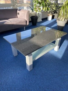 Couchtisch Beistelltisch Granit mit Ablage aus Glas, H: 44, B: 110, T: 70 - Bild 1 von 8