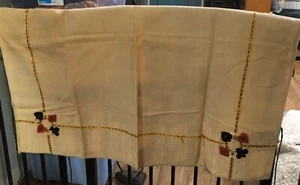 VINTAGE CARD TABLE TOPPER TABLECLOTH EMBROIDERED CARD SUITS BEIGE - Picture 1 of 9