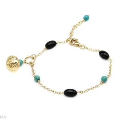 925 SS 14K GP SIMULATED ONYX & TURQUOISE BRACELET, 7.25'' - Image 1 of 2