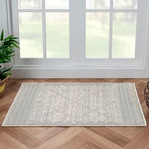 Indigo Ink - Washable Area Rug, Stain Resistant, Diamond Geometric Boho Decor, E - Picture 1 of 12