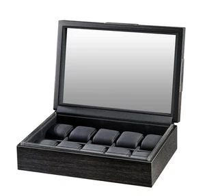 Volta Matte Charcoal Wood Finish 10 Watch Box Storage Chest Case w/ Glass Top  - Picture 1 of 4