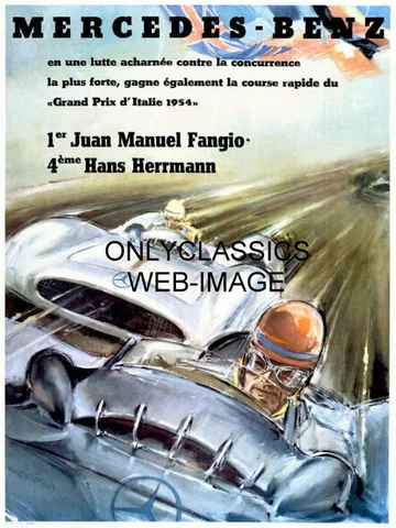 1954 MERCEDES BENZ GRAND PRIX FORMULA ONE AUTO RACING POSTER JUAN MANUEL FANGIO Cover