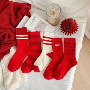 5 Paar Crew-Socken Damen Baumwolle warm chinesisch rot Anzug Arbeitssocken 6-9 - Bild 1 von 12