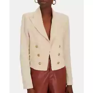 L’Agence Beige Dolly Cropped Double-Breasted Linen Blazer Size XS - Picture 1 of 12
