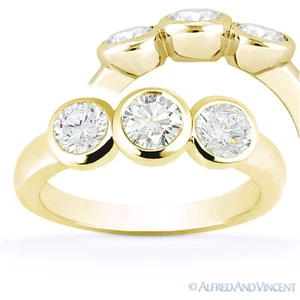 Forever One D-E-F Round Cut Moissanite 14k Yellow Gold 3-Stone Engagement Ring - Picture 1 of 5