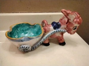 Vintage Italian Signed Handpainted Donkey/Cart Planter, 9” X 4.5" GC - Picture 1 of 8