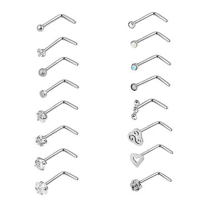 9-16 Piezas Perno para Nariz Acero Quirúrgico Circonita cúbica Forma de L Perno para Oreja Cuerpo Piercing Joyería 20G Foto 1 de 4