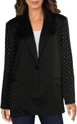 DANIELLE BERNSTEIN Black Satin Blazer with Rhinestone Embellished Sleeves XS FLP - Image 1 of 4