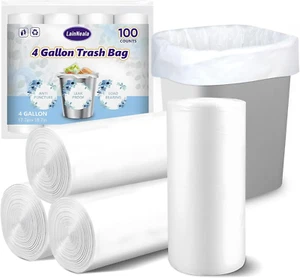 Small Trash Bags 4 Gallon, 100 Count Small Garbage Bags Bathroom Trash Bags Whit - Picture 1 of 8