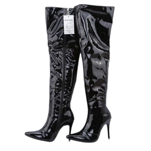 Simple Pointed Toe Shoes Knee High Boots Solid Color Bright Faux PU Leather R - Picture 1 of 14
