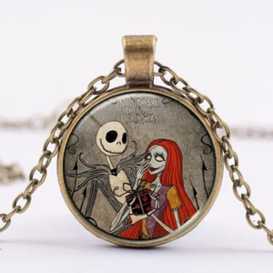 JAKE & SALLY NIGHTMARE BEFORE CHRISTMAS ROUND PENDANT NECKLACE - Picture 1 of 2