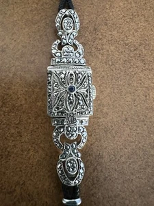 VINTAGE DESIGNER SIGNED BUCHERER HIDDEN WRIST WATCH MARCASITE BRACELET MANUAL - Bild 1 von 6