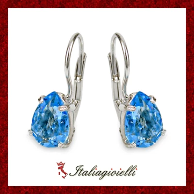 Orecchini Goccia tipo Topazio in Argento 925 Rodiato Oro Bianco - Immagine 1 di 4