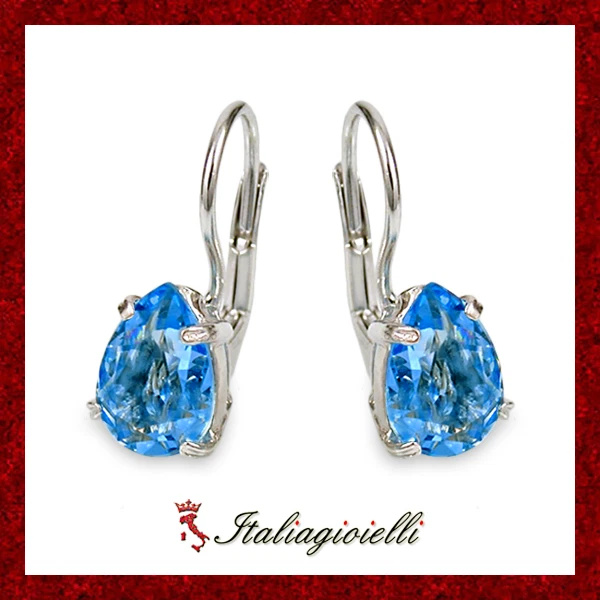 Orecchini Goccia Brillanti con Topazi in Argento 925 Rodiato Oro Bianco - Immagine 1 di 4