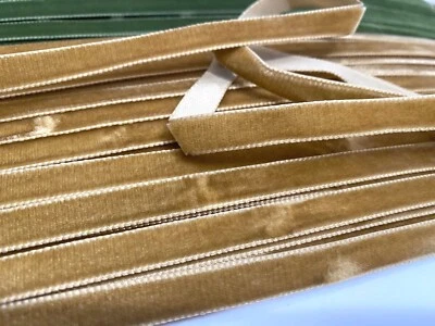 vintage velvet trim ribbon 3/8" antique gold 9mm 74.5"pc made in Switzerland - Image 1 of 4