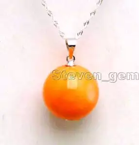 SALE Big 15-16MM Round GENUINE orange Coral Pendant & silver S925 chain-n5863 - Picture 1 of 6