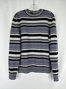 APC Merino Wool Sweater Mens Size L White Blue Striped Long Sleeve Pullover - Picture 1 of 14