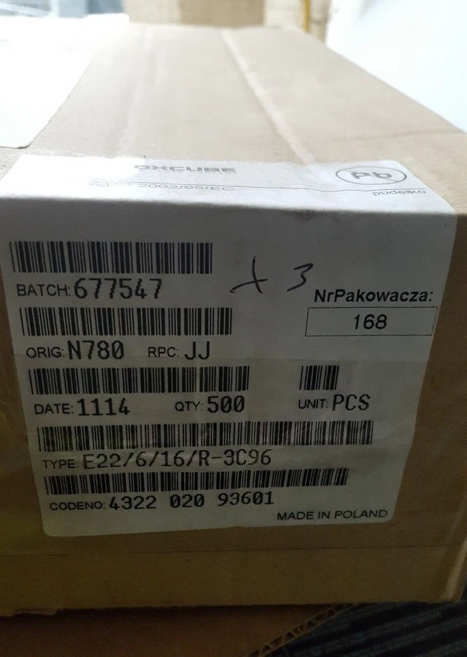 FERROXCUBE 4322 020 93601 E22/6/16/R-3C96 E-CORE QTY: 500 (U8.7) - Image 1 of 1