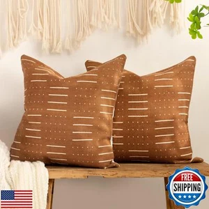EMWEYKE Set of 2 African Mudcloth Throw Pillow Covers,20x20 Inch Coarse Woven - Picture 1 of 5