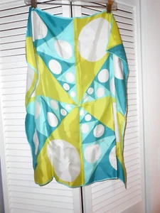 VERA--LADIES SILK TURQ.,WHITE AND LIME GREEN SCARF--26" X 26" - Picture 1 of 3