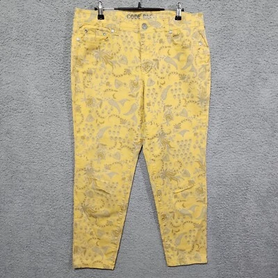 Code Bleu Womens Jeans Size 12 Chloe Low Rise Ankle Yellow Floral Pants - Image 1 of 4