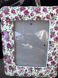 Carr CottageCore 5x7” Pink Floral Chintz Ceramic Picture Frame Roses - Picture 1 of 3