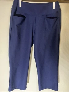 Puma Women's Size M Legging Capri Pants Navy Blue Polyester Pull On W/pockets - Picture 1 of 5