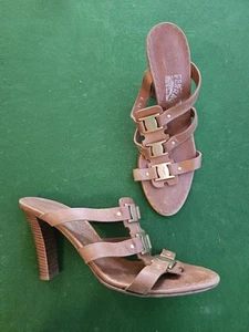 Salvatore Ferragamo Heel Mules Sandals Caramel / Camel Slip Ons Size 8.5 - Picture 1 of 12