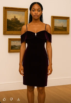 VTG 80s RAMPAGE Purple Velvet Dress 11 Rhinestone Off Shoulder Holiday Wedding - Image 1 of 4